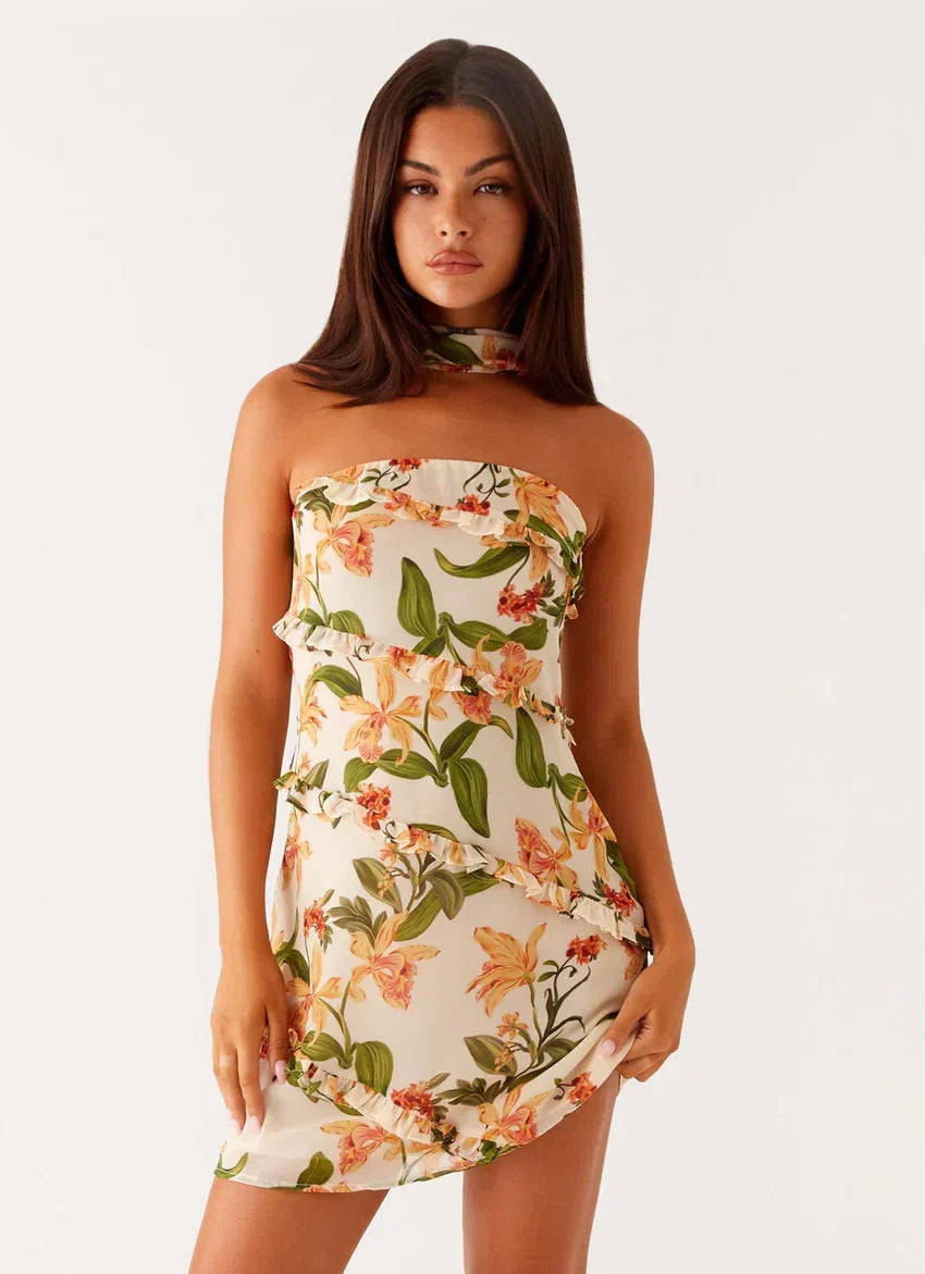 Edwina Strapless Mini Dress - Floral Print