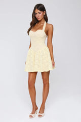 Delicate Daydream Halter Lace Mini Dress Yellow